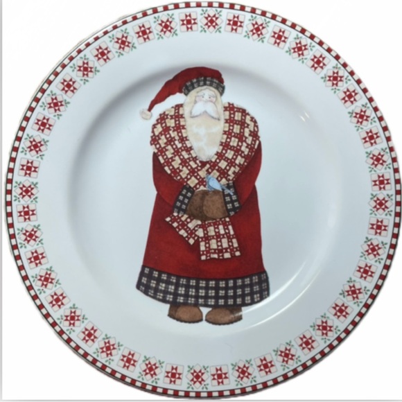 Debbie Mumm Santa Retweet 4 salad or desert plates. Vintage. With box. - Picture 7 of 12